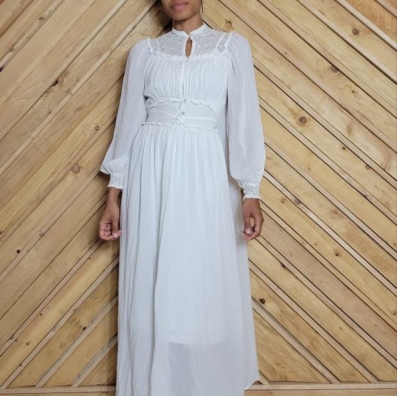 Vintage Lace Victorian 70s Style Nightgown Slip and Coat XS - Picture 15 of 16